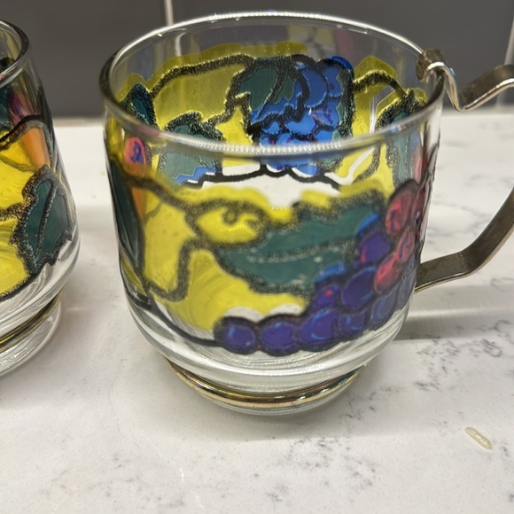 1960's Libbey Hostess Glassware Set 6 Stained Multicolor Fruit Design-New-NOS - Picture 3 of 5